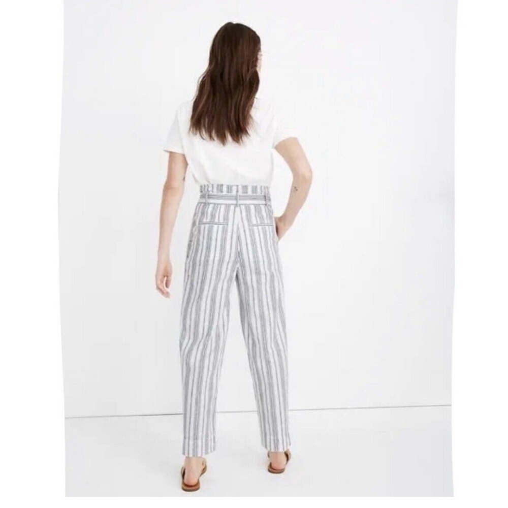MADEWELL Linen Paperbag Pants White Cotton Dark Baltic Stripe AN839 Size 6 - Picture 4 of 16